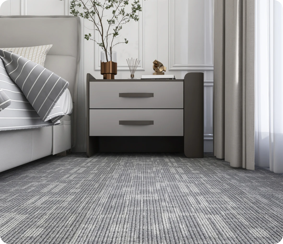 Contemporary bedroom decor with neutral tones